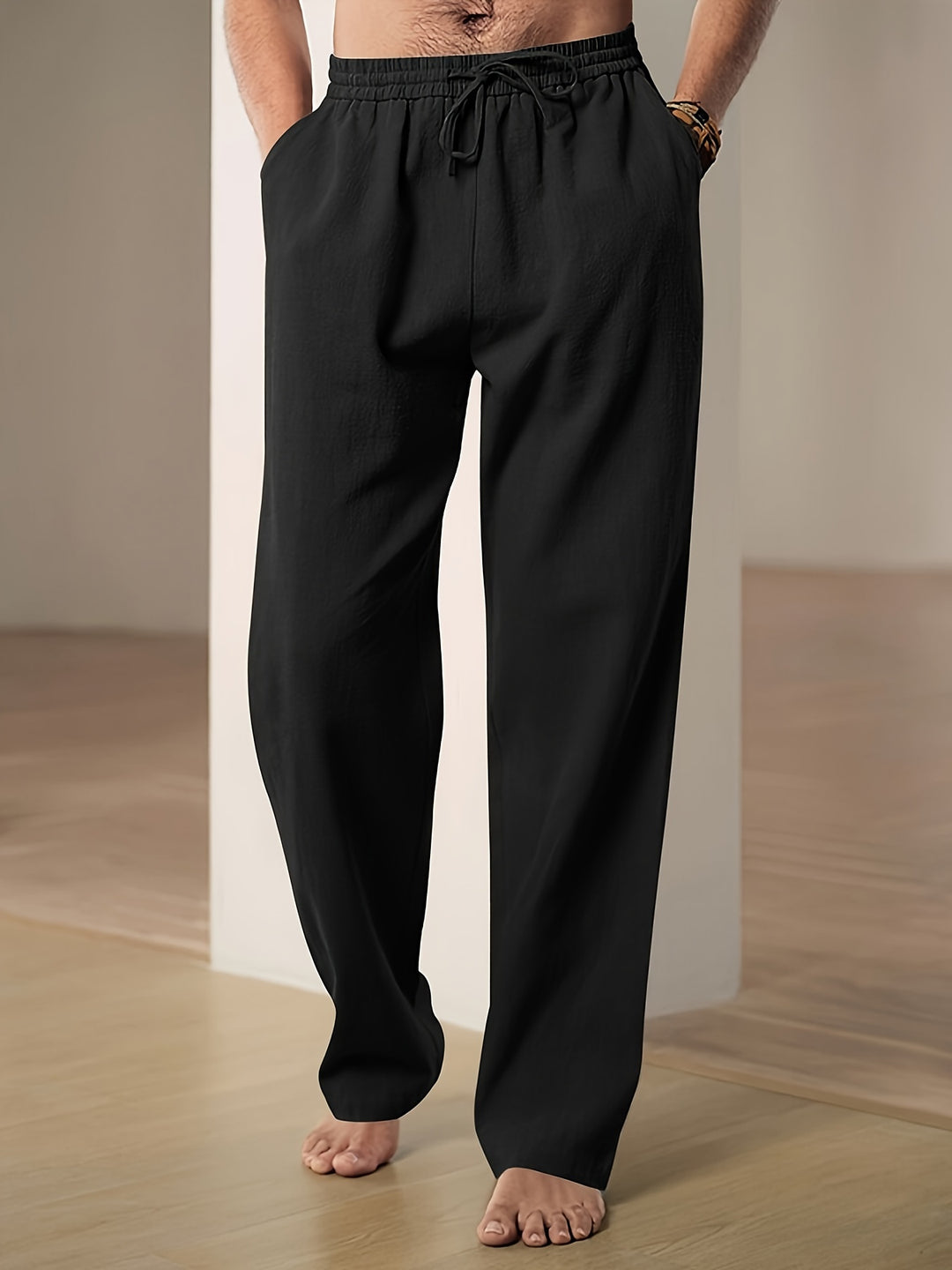 Pantalon détente homme en lin – Confort respirant pour les journées chaudes - Noir