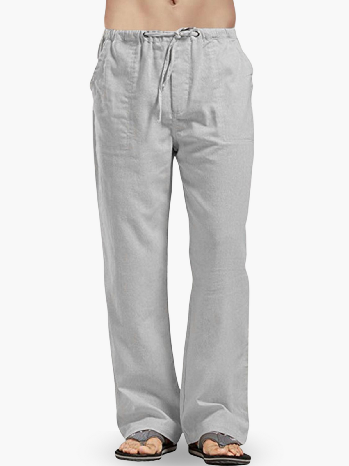 Pantalon Homme Coton-Lin à Cordon – Confort Léger Décontracté - Gris