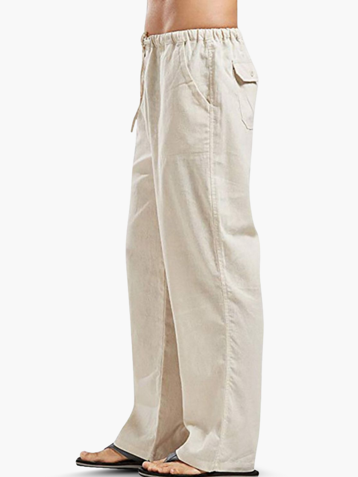 Pantalon Homme Coton-Lin à Cordon – Confort Léger Décontracté - Kaki