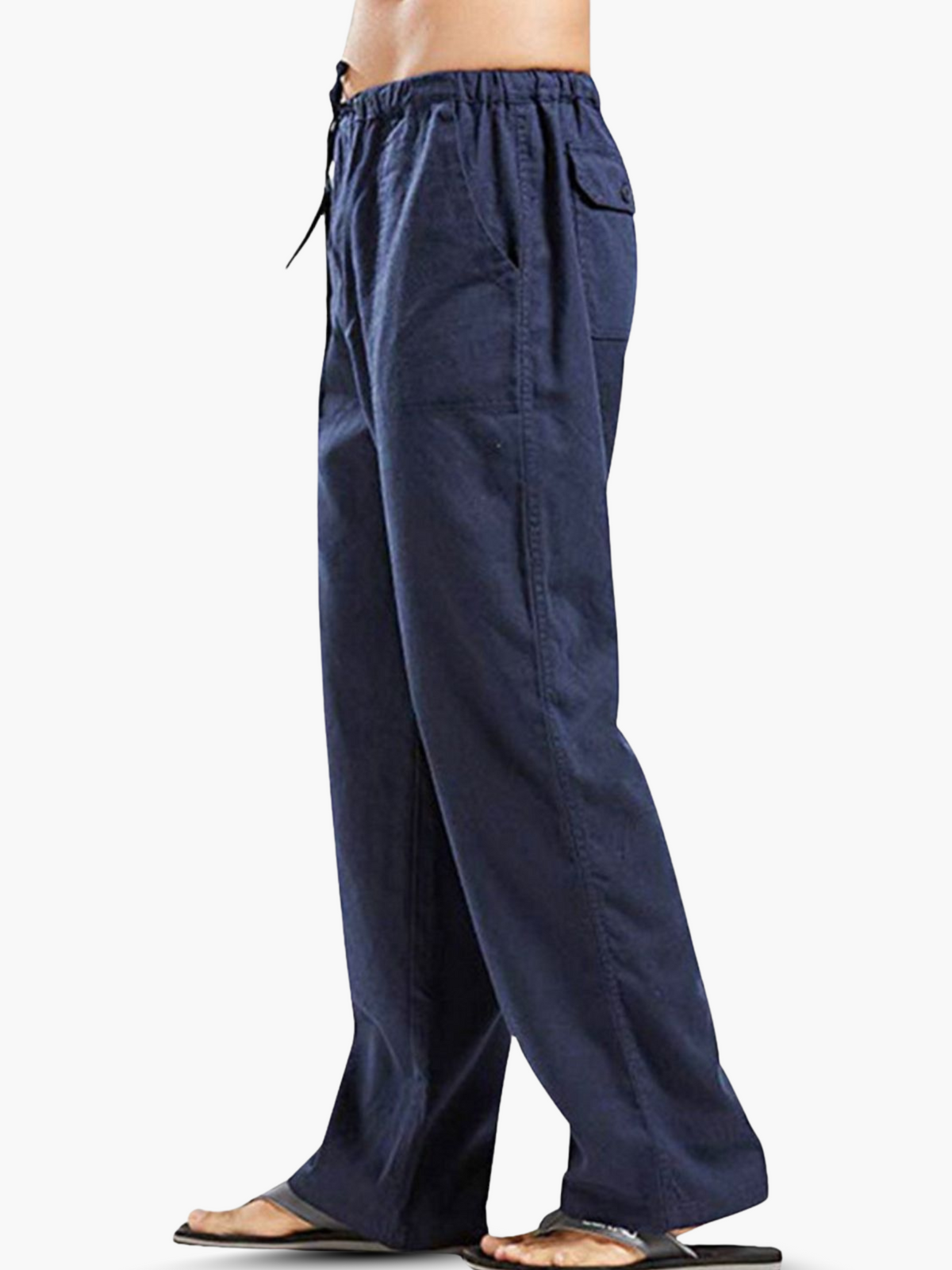 Pantalon Homme Coton-Lin à Cordon – Confort Léger Décontracté - Marine