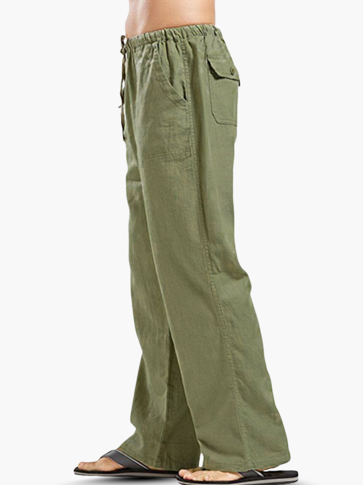 Pantalon Homme Coton-Lin à Cordon – Confort Léger Décontracté - Mousse
