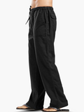 Pantalon Homme Coton-Lin à Cordon – Confort Léger Décontracté - Noir