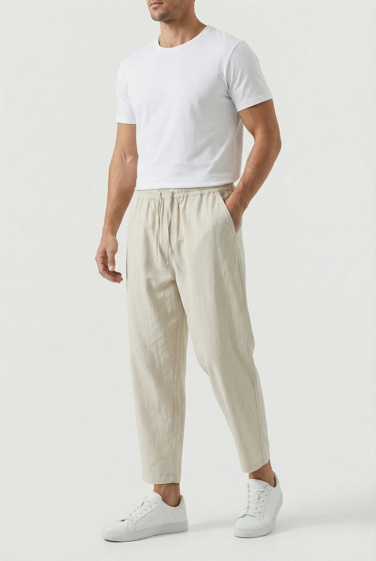 Pantalon Homme Coton-Lin – Coupe Ample Style Estival avec Poches - image 1