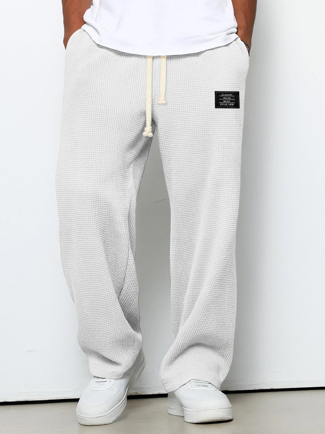 Pantalon Homme Décontracté Premium – Pantalon Confort Texture Gaufrée - Blanc