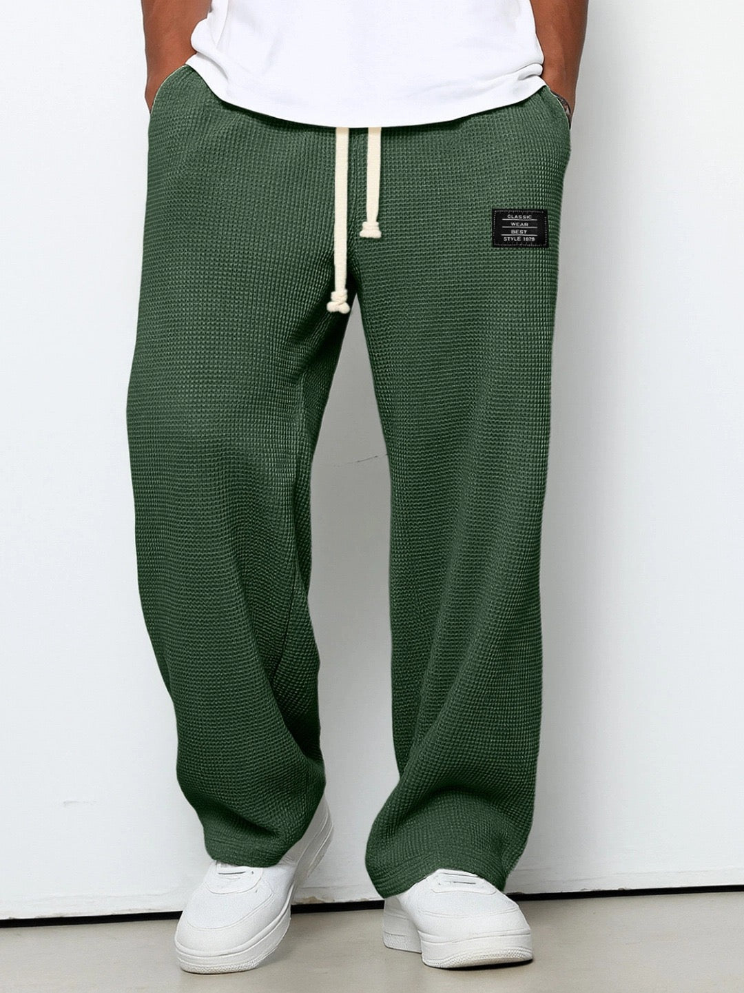 Pantalon Homme Décontracté Premium – Pantalon Confort Texture Gaufrée - Vert foncé