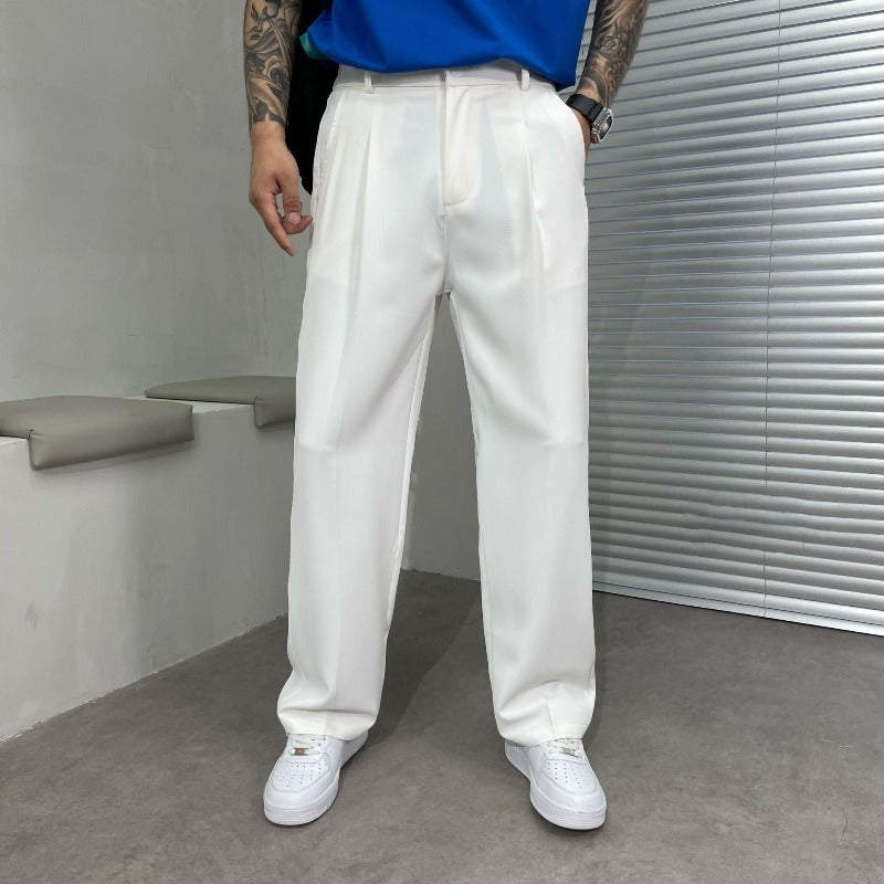 Pantalon Homme Élégant à Jambes Larges – Pantalon de Costume Oversize - Blanc