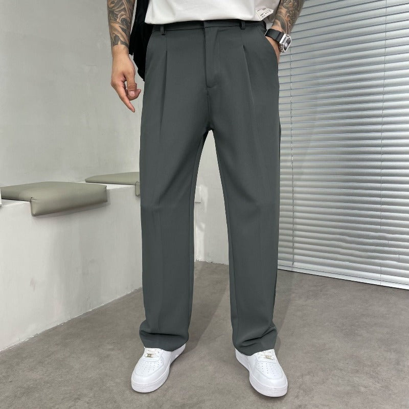 Pantalon Homme Élégant à Jambes Larges – Pantalon de Costume Oversize - Gris