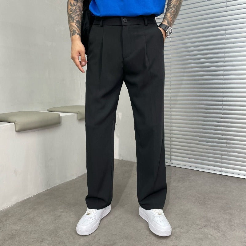 Pantalon Homme Élégant à Jambes Larges – Pantalon de Costume Oversize - Noir