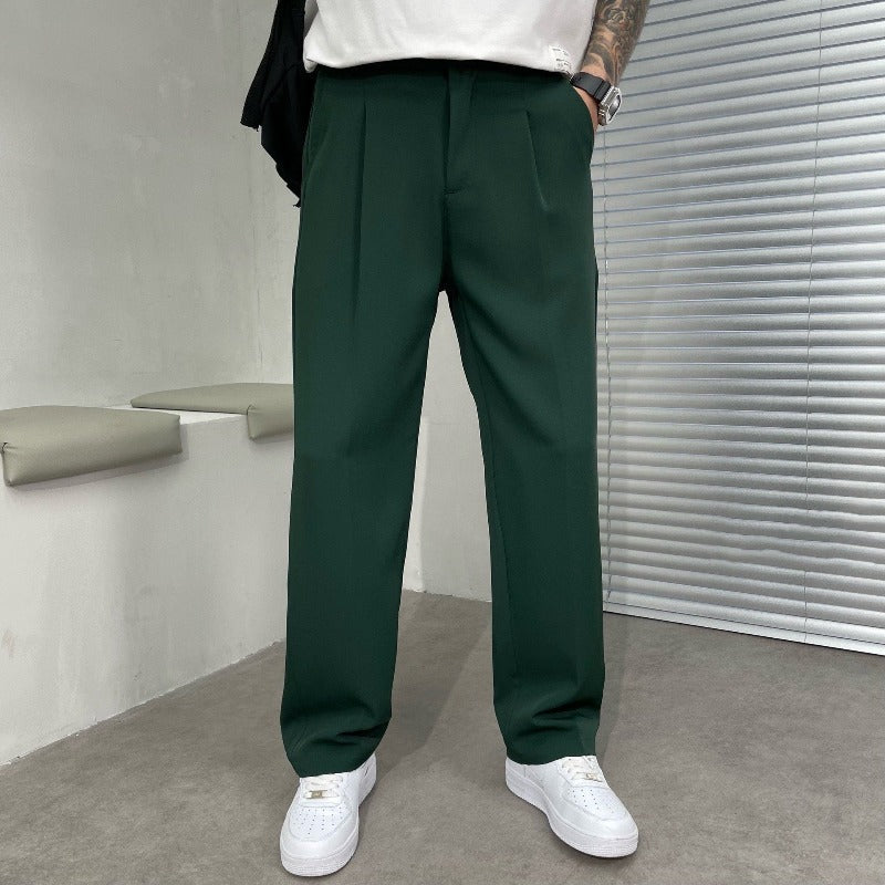 Pantalon Homme Élégant à Jambes Larges – Pantalon de Costume Oversize - Vert