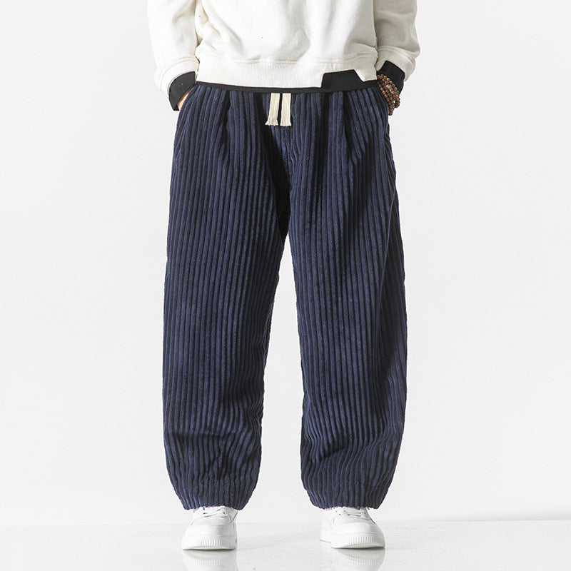 Pantalon Homme en Velours Côtelé Confortable – Taille Élastique avec Poches - Bleu marine