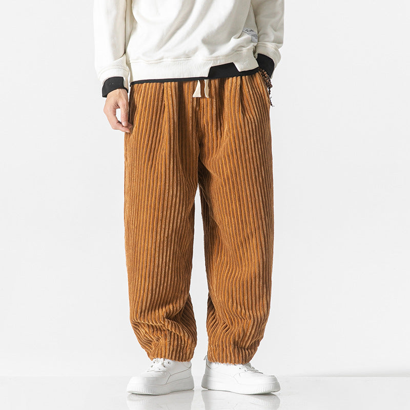 Pantalon Homme en Velours Côtelé Confortable – Taille Élastique avec Poches - Brun