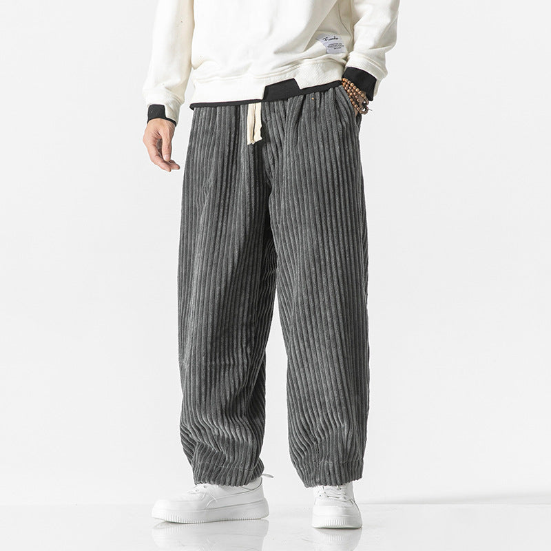 Pantalon Homme en Velours Côtelé Confortable – Taille Élastique avec Poches - Gris