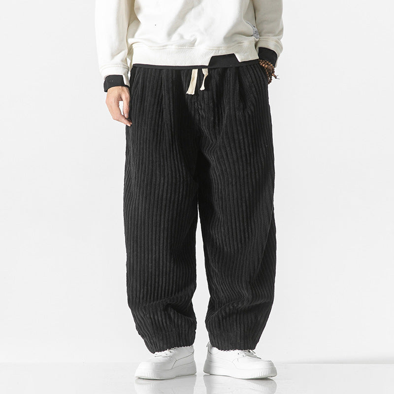 Pantalon Homme en Velours Côtelé Confortable – Taille Élastique avec Poches - Noir
