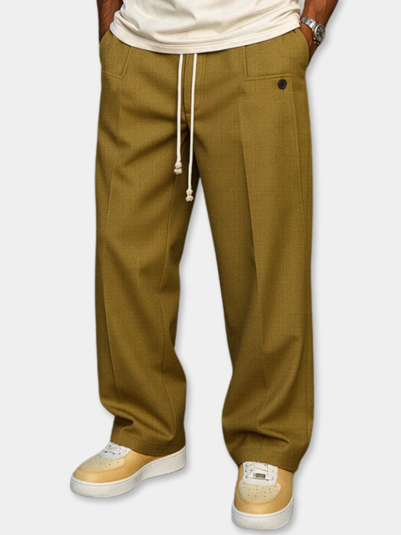 Pantalon Homme Mélange Coton à Taille Élastique avec Cordon – Pantalon Décontracté Style Large - image 7