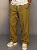 Pantalon Homme Mélange Coton à Taille Élastique avec Cordon – Pantalon Décontracté Style Large - Kaki