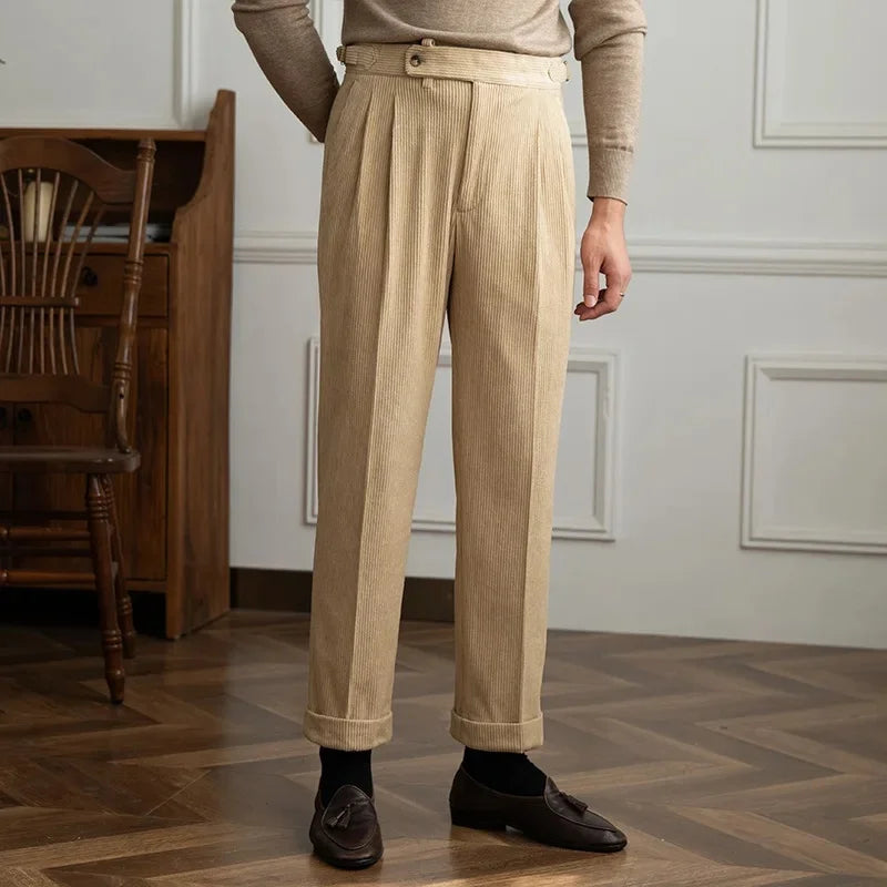 Pantalon homme plissé en velours côtelé - Beige