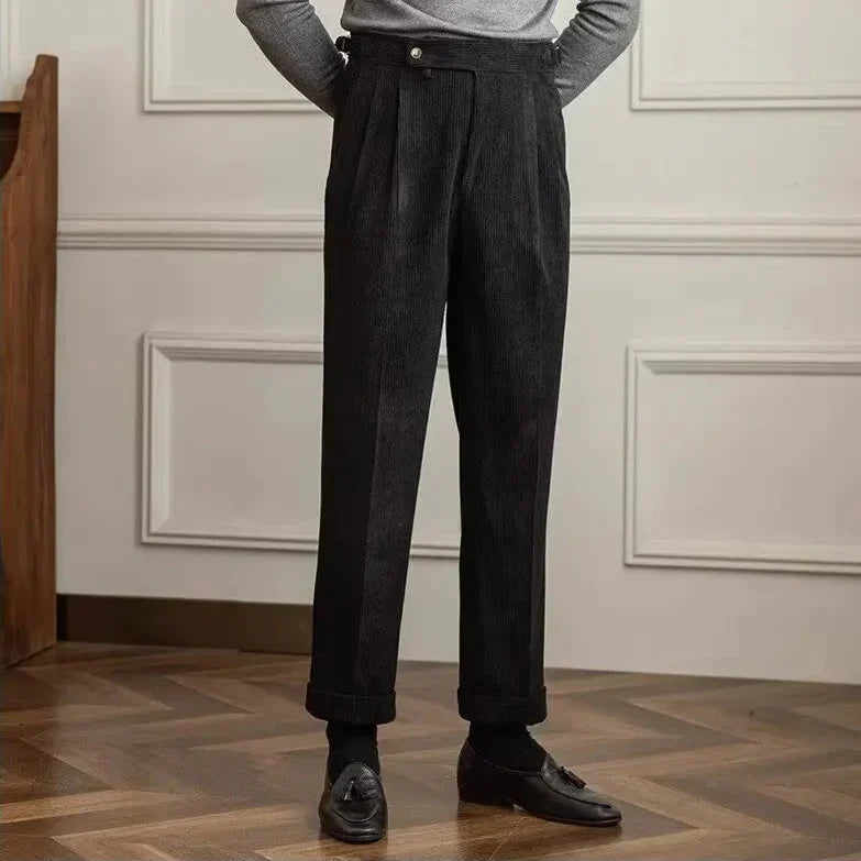 Pantalon homme plissé en velours côtelé - Noir