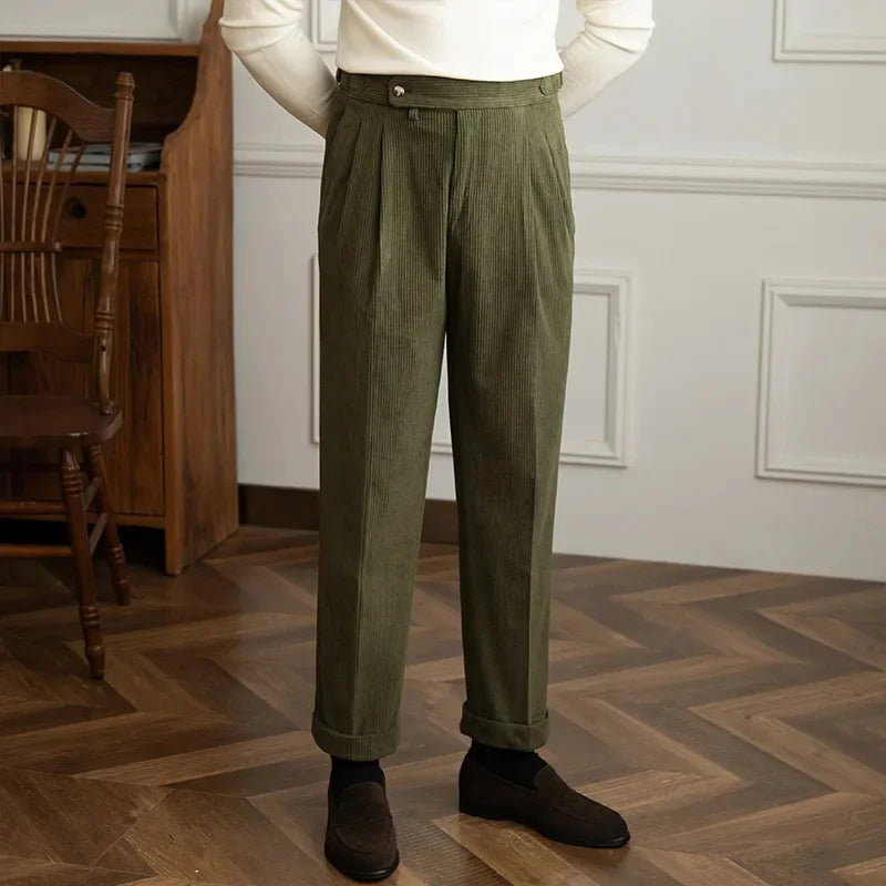 Pantalon homme plissé en velours côtelé - Vert