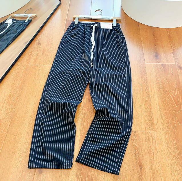 Pantalon homme rayé ample - Noir