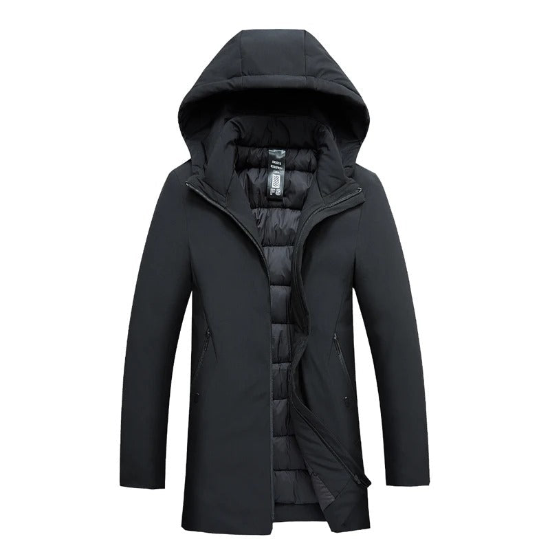 Parka Mi-Longue à Capuche pour Homme – Manteau d’Hiver Chaud - Noir