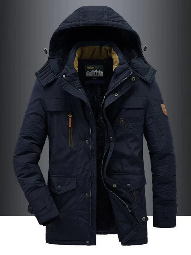 Parka Militaire Homme Élégante Chaude – Veste Hivernale à Capuche Doublée de Fourrure - Bleu