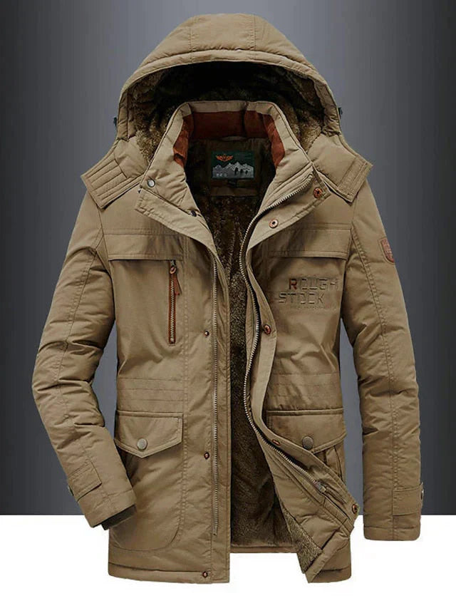 Parka Militaire Homme Élégante Chaude – Veste Hivernale à Capuche Doublée de Fourrure - Khaki