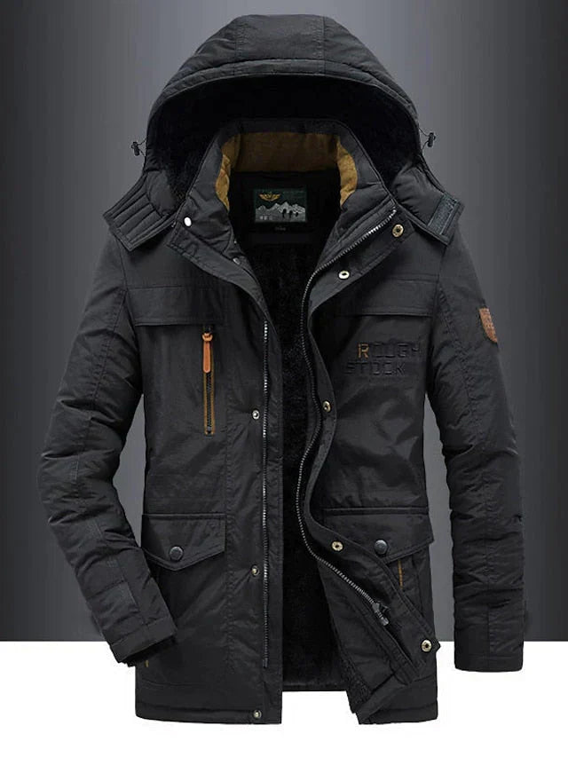Parka Militaire Homme Élégante Chaude – Veste Hivernale à Capuche Doublée de Fourrure - Noir
