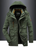 Parka Militaire Homme Élégante Chaude – Veste Hivernale à Capuche Doublée de Fourrure - Vert