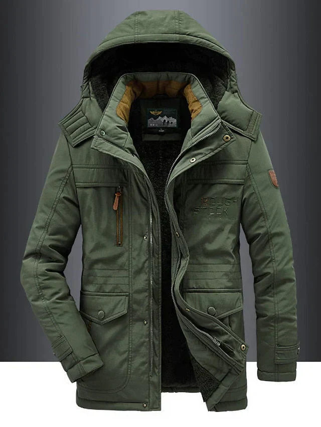 Parka Militaire Homme Élégante Chaude – Veste Hivernale à Capuche Doublée de Fourrure - Vert