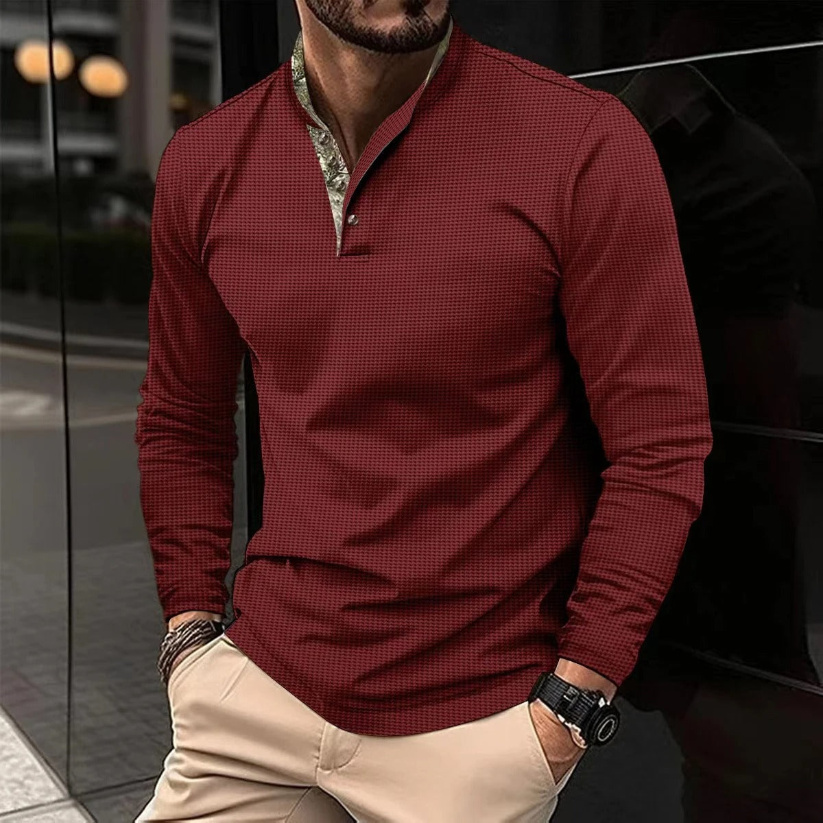 Polo à Manches Longues Premium pour Homme – Chemise Col Montant Élégante - Rouge