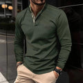 Polo à Manches Longues Premium pour Homme – Chemise Col Montant Élégante - Vert armée