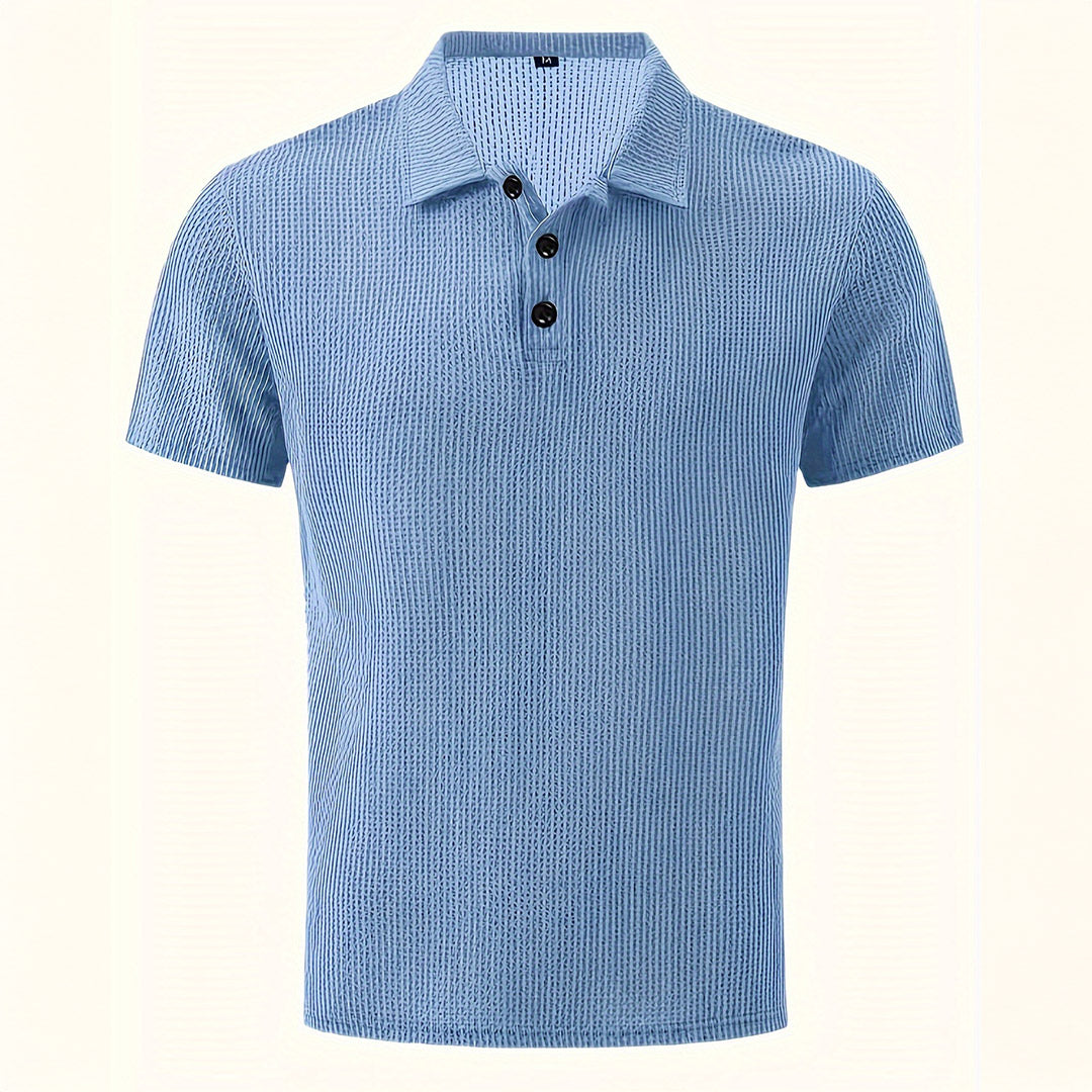 Polo en maille à manches courtes - Bleu côtier