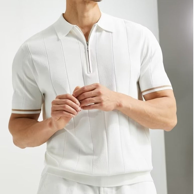 Polo homme à manches courtes tendance – Haut estival à col zippé - Blanc