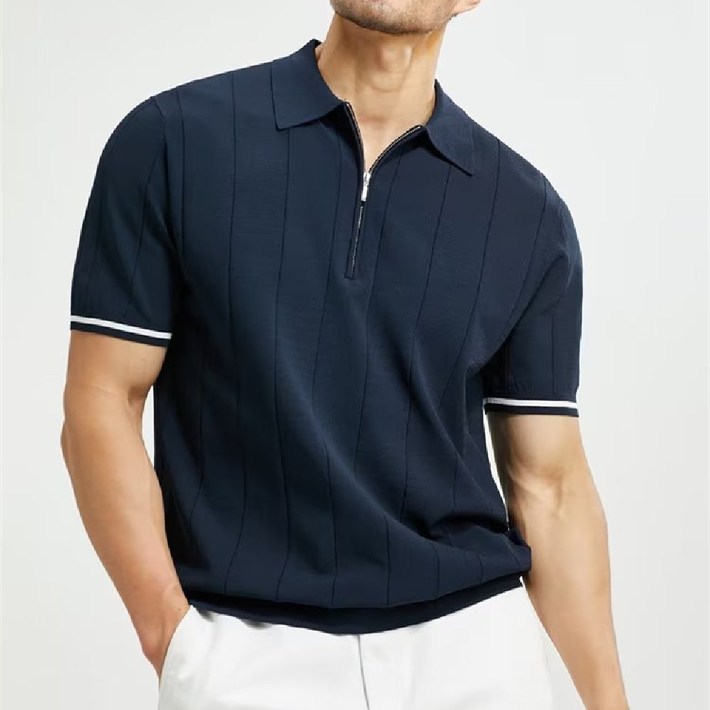 Polo homme à manches courtes tendance – Haut estival à col zippé - Bleu foncé