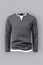 Polo Homme à Manches Longues avec Col Rond et Effet Superposé – Essentiel Décontracté et Stylé - image 1
