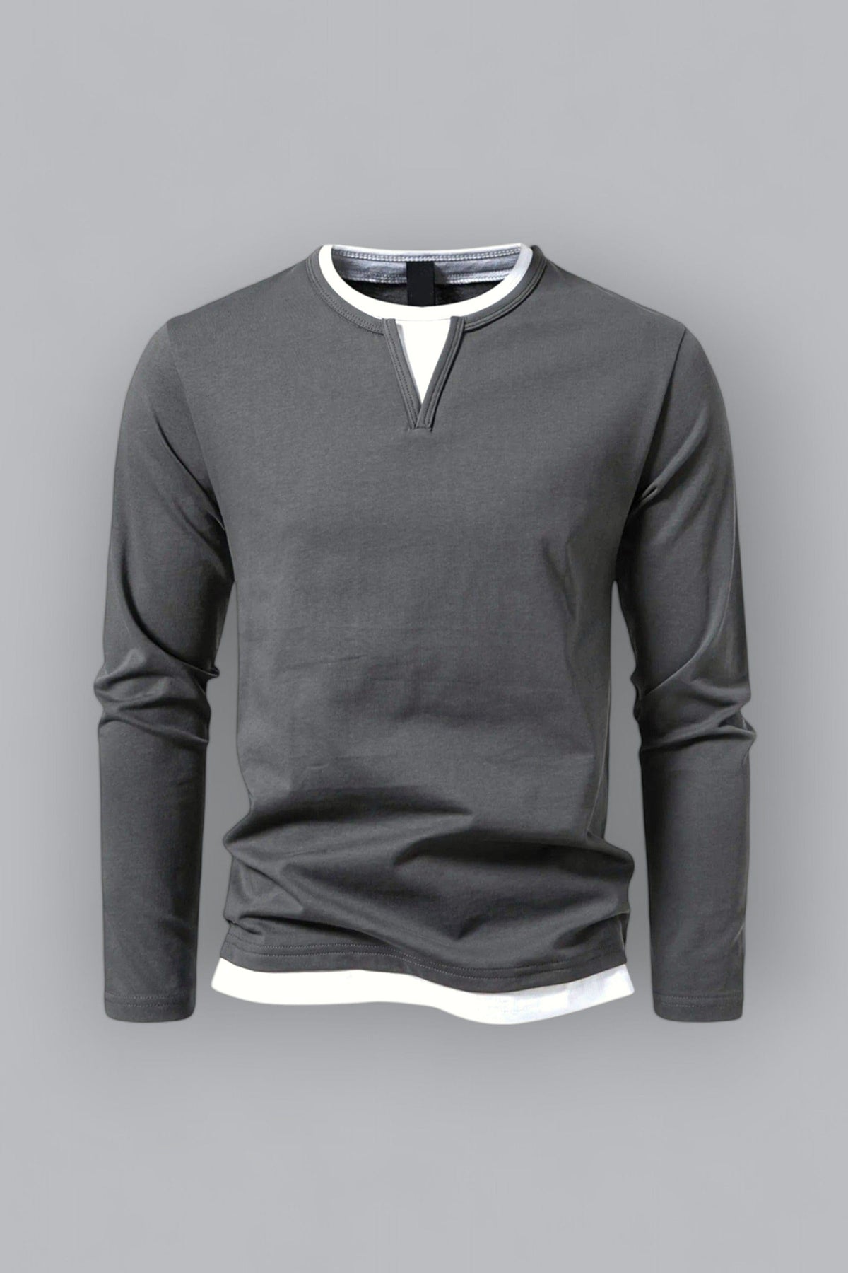 Polo Homme à Manches Longues avec Col Rond et Effet Superposé – Essentiel Décontracté et Stylé - image 1