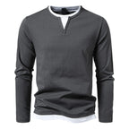 Polo Homme à Manches Longues avec Col Rond et Effet Superposé – Essentiel Décontracté et Stylé - Gris