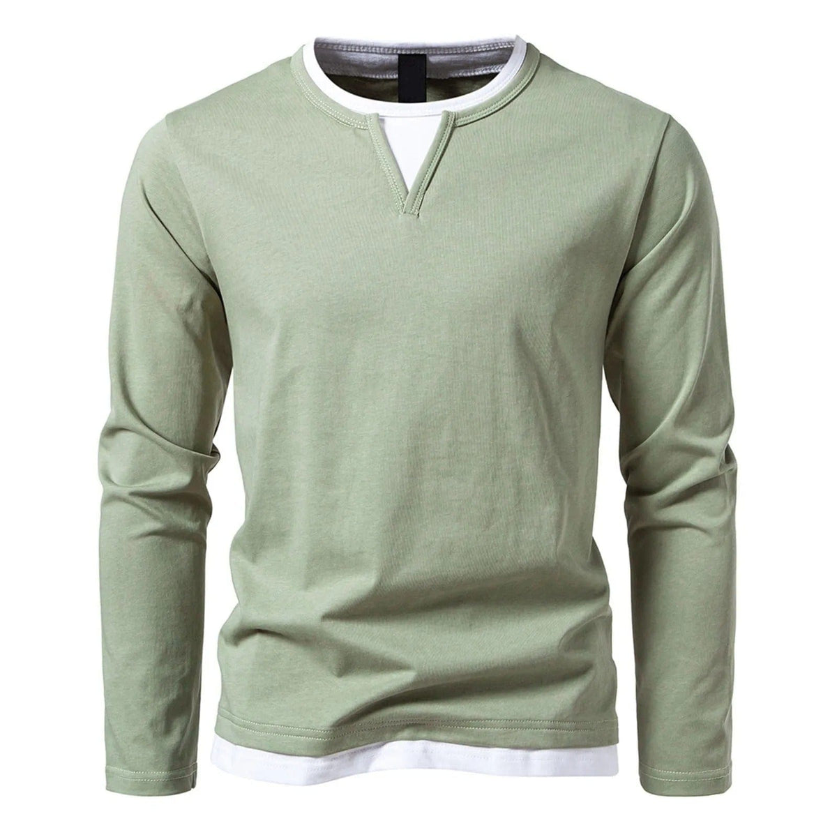 Polo Homme à Manches Longues avec Col Rond et Effet Superposé – Essentiel Décontracté et Stylé - Vert
