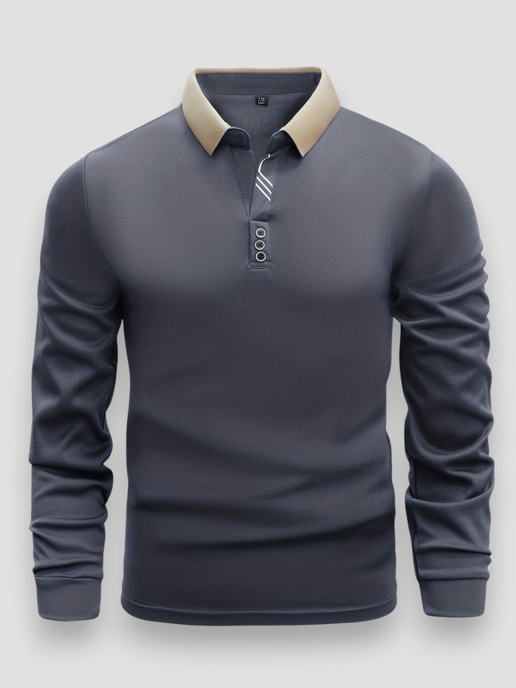 Polo Homme Ajusté Manches Longues – Col Montant Élégant Moderne - Gris