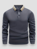 Polo Homme Ajusté Manches Longues – Col Montant Élégant Moderne - Gris