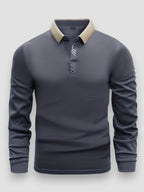 Polo Homme Ajusté Manches Longues – Col Montant Élégant Moderne - Gris