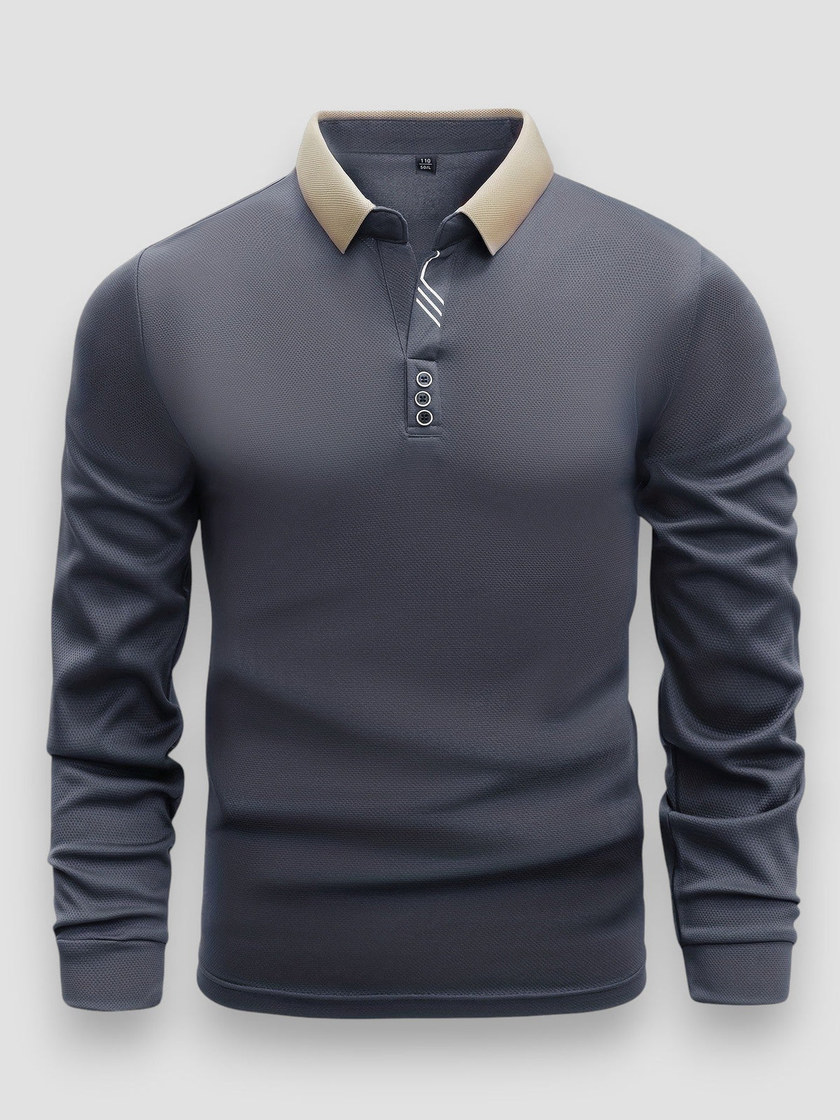 Polo Homme Ajusté Manches Longues – Col Montant Élégant Moderne - Gris