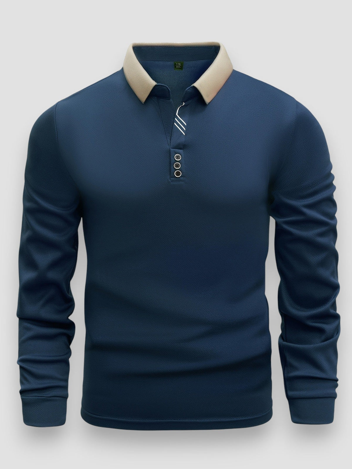 Polo Homme Ajusté Manches Longues – Col Montant Élégant Moderne - Marine bleu