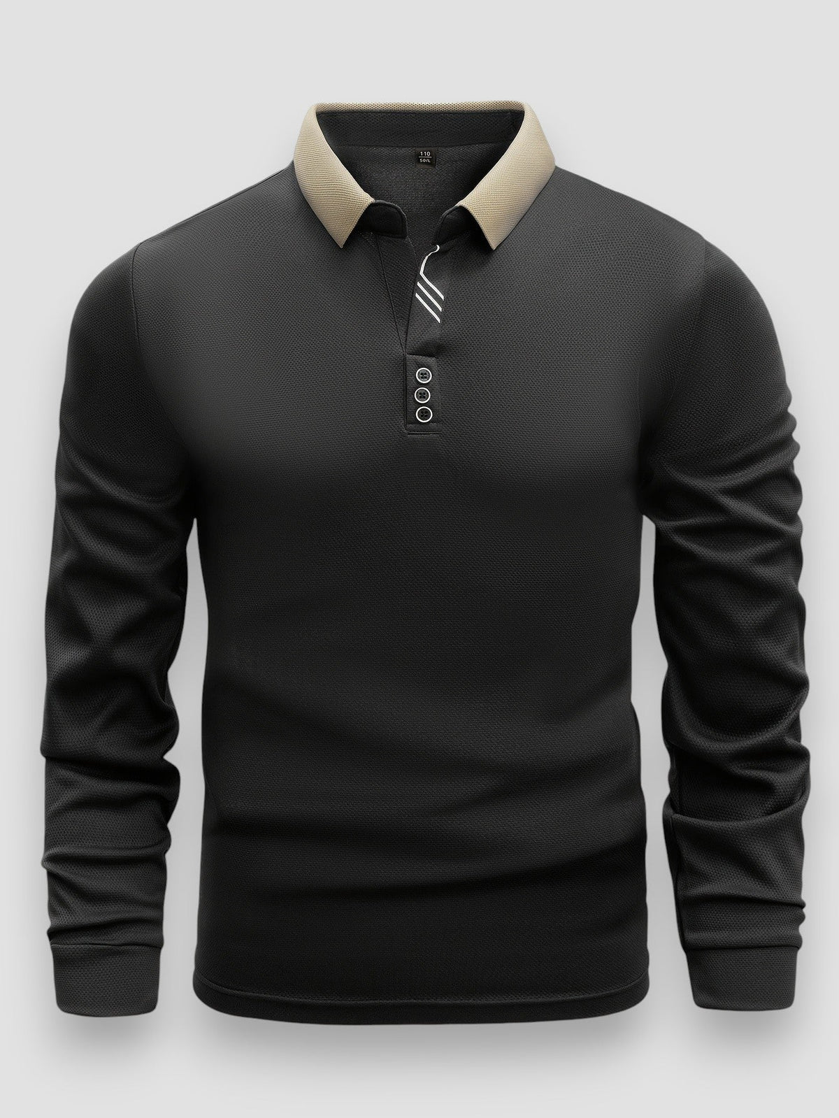 Polo Homme Ajusté Manches Longues – Col Montant Élégant Moderne - Noir