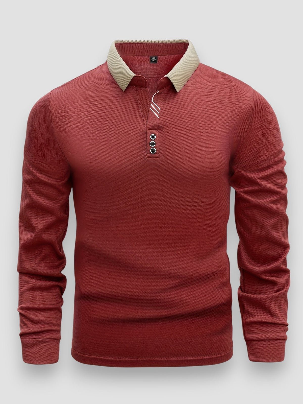 Polo Homme Ajusté Manches Longues – Col Montant Élégant Moderne - Rouge