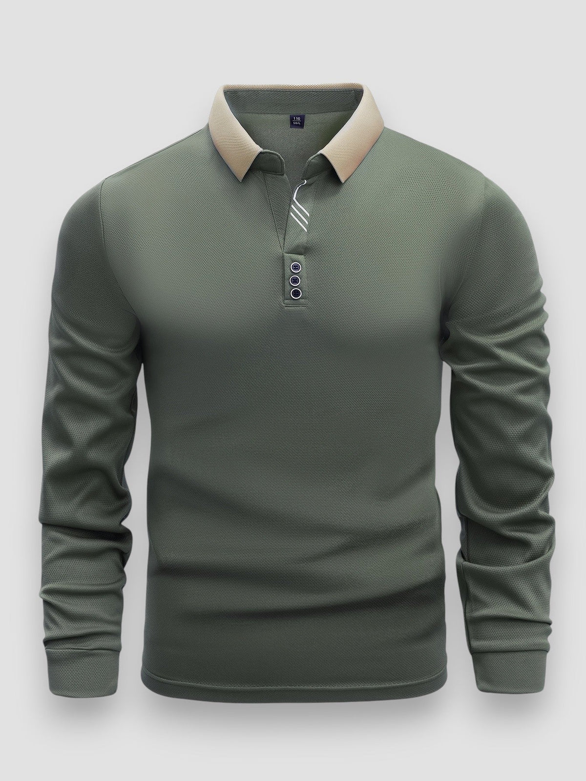 Polo Homme Ajusté Manches Longues – Col Montant Élégant Moderne - Vert