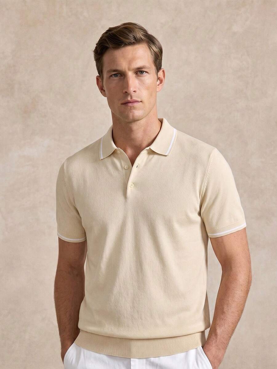 Polo homme col côtelé - Beige