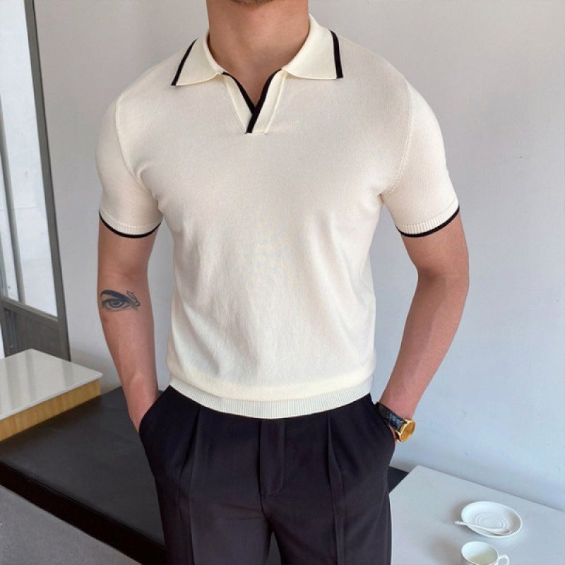 Polo homme col ouvert - Blanc/Noir