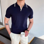 Polo homme col ouvert - Bleu/Blanc