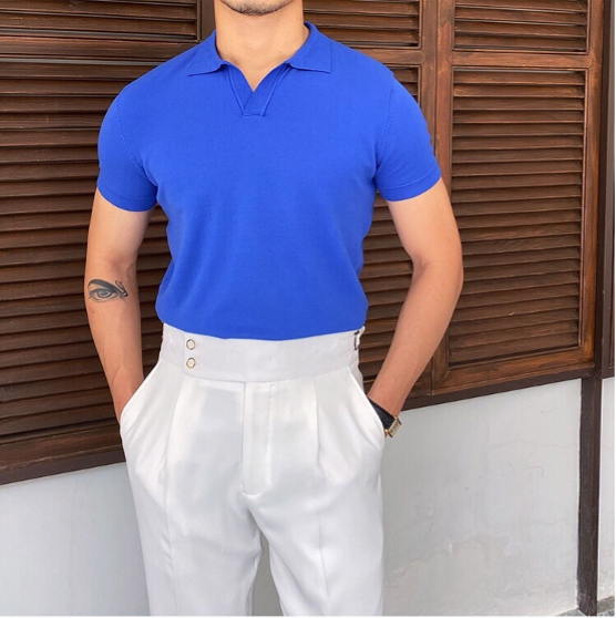 Polo homme col ouvert - Bleu Royal